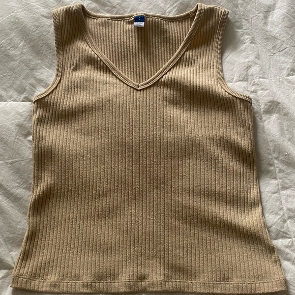 Tan Ribbed V-Neck Tank Top - Picture 2 of 3